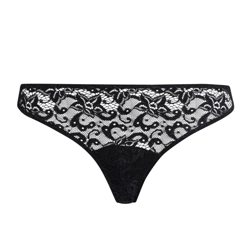 NWT Hanro Black Luxury Moments Lace Thong in Small